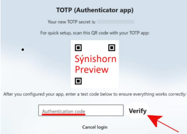 QR code and window for writing an identification code