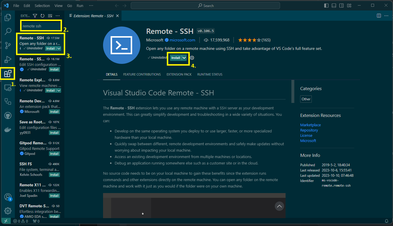 Steps To install Remote SSH